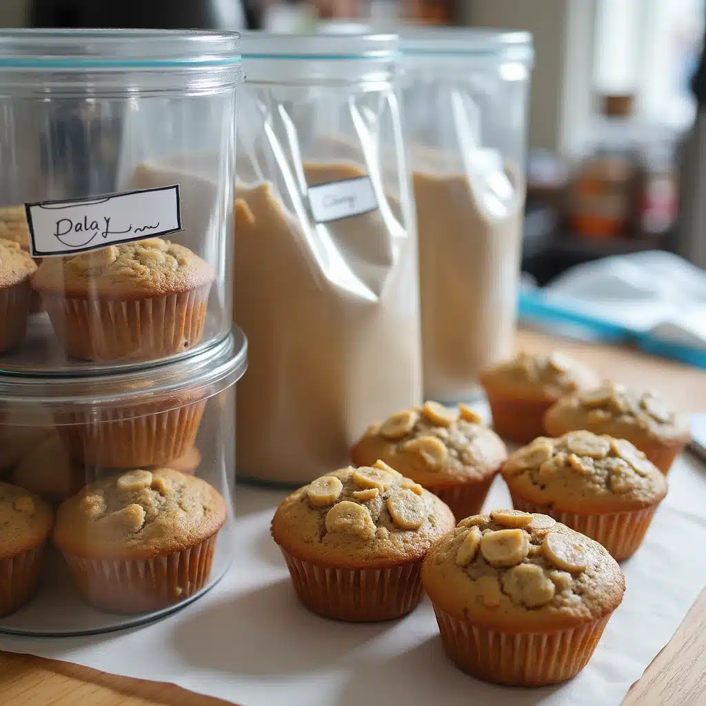 Banana Protein Muffins – The Best High-Protein Snack You’ll Love 8 Stored banana protein muffins in meal prep containers