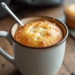 vanilla protein mug cake fresh from microwave