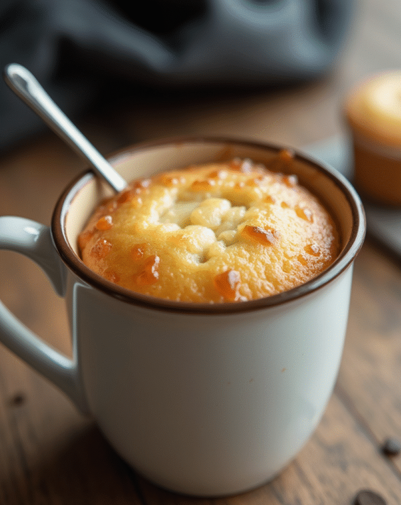 Vanilla Protein Mug Cake: The Quickest High-Protein Dessert You’ll Love 1 vanilla protein mug cake fresh from microwave